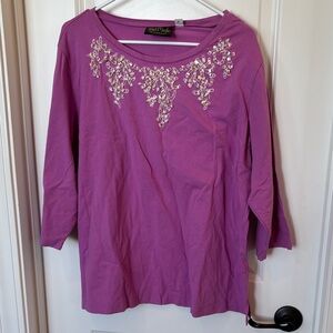 Bob Mackie Purple Blouse with Embellished Neckline